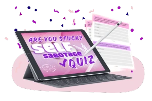 Tablet displaying self-sabotage quiz promotion