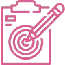 Icon of clipboard and pencil target.