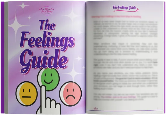 The Feelings Guide book open with colourful design.